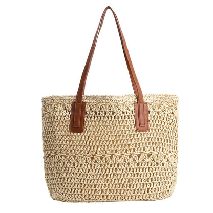 Genevieve Straw Tote Bag with Genuine Leather Straps