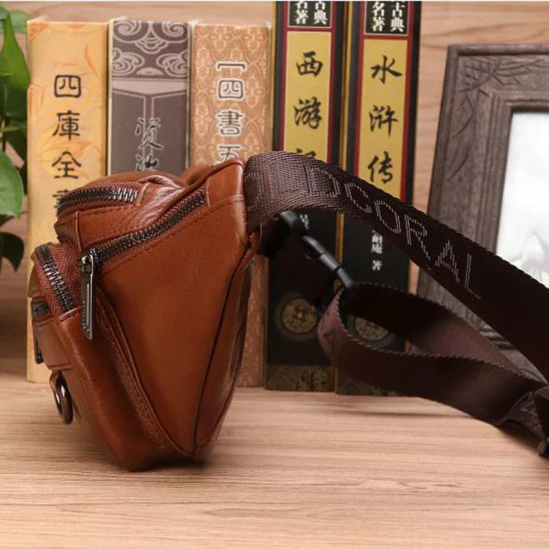 Genuine Cowhide Leather Waist Bag for Men Large Capacity Travel Crossbody Bag