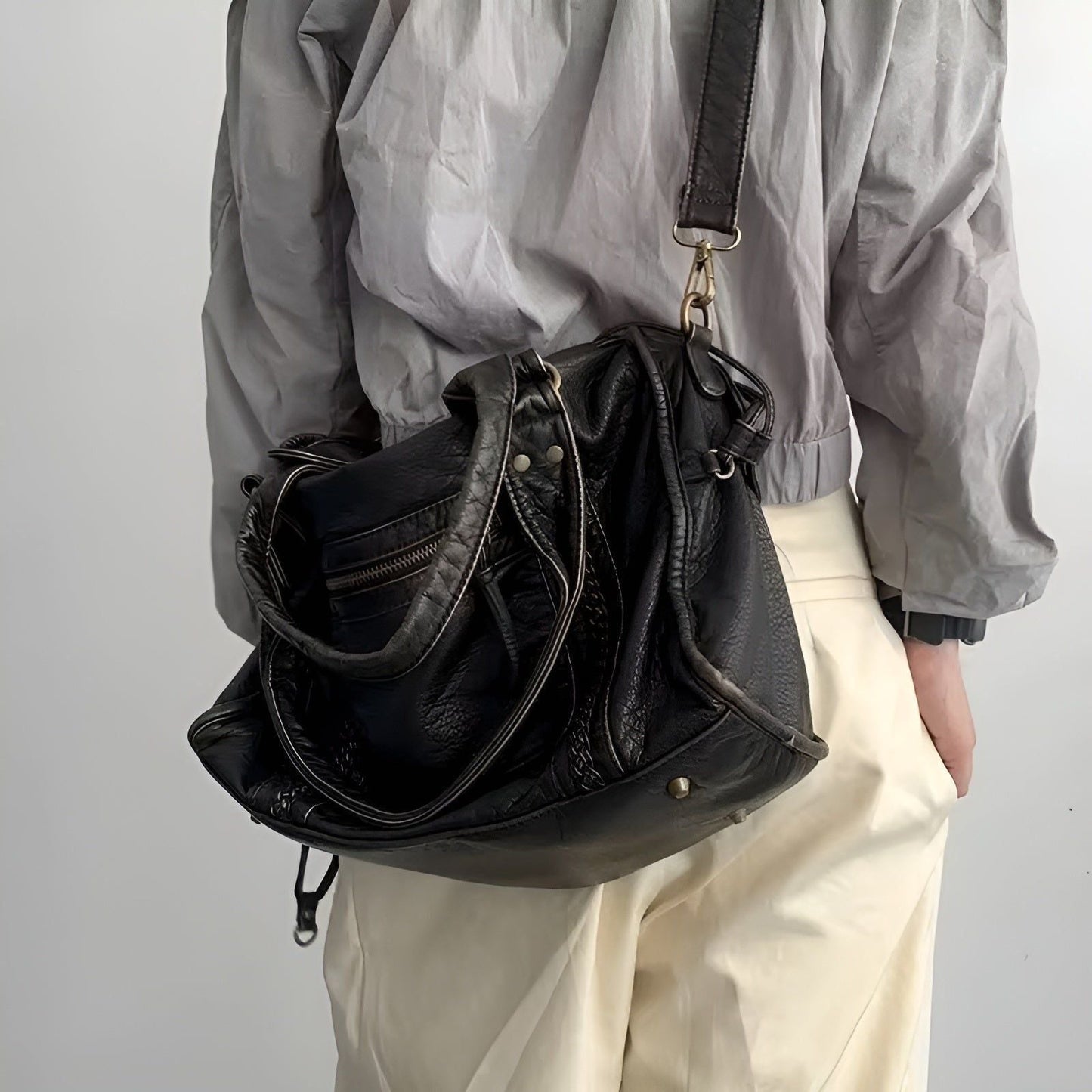 Genuine Leather Shoulder Bag Elegant Everyday Work Handbag