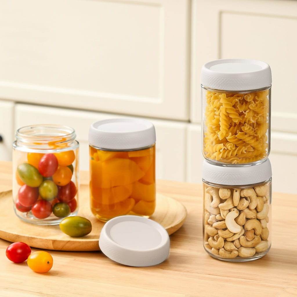 Glass Food Storage Jars 12oz Airtight Stackable Kitchen Container Set