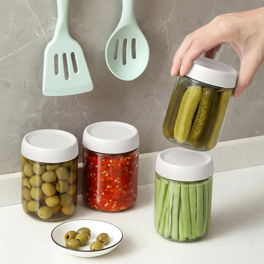 Glass Food Storage Jars 12oz Airtight Stackable Kitchen Container Set