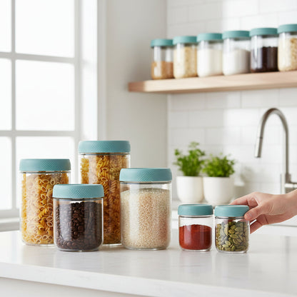 Glass Food Storage Jars 12oz Airtight Stackable Kitchen Container Set