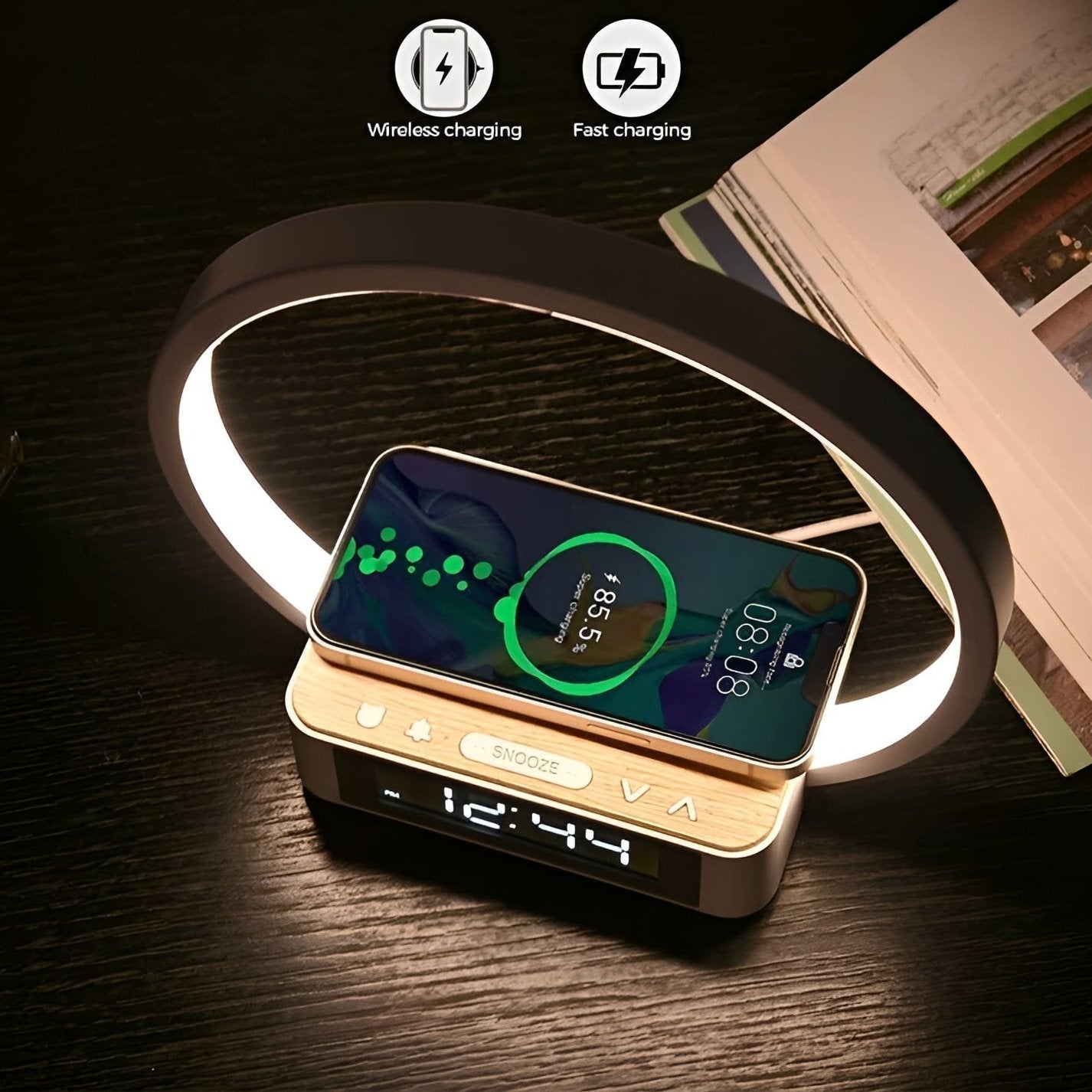 GlowMax 3 in 1 LED Table Lamp with Wireless Charger Alarm Clock Touch Control