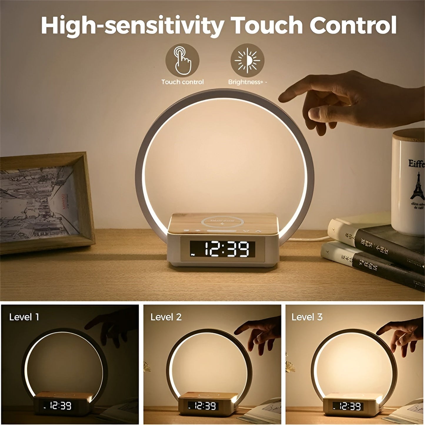 GlowMax 3 in 1 LED Table Lamp with Wireless Charger Alarm Clock Touch Control