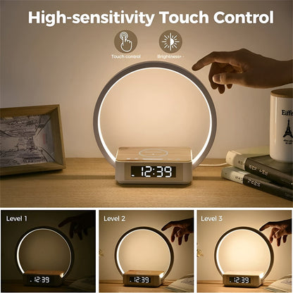 GlowMax 3 in 1 LED Table Lamp with Wireless Charger Alarm Clock Touch Control