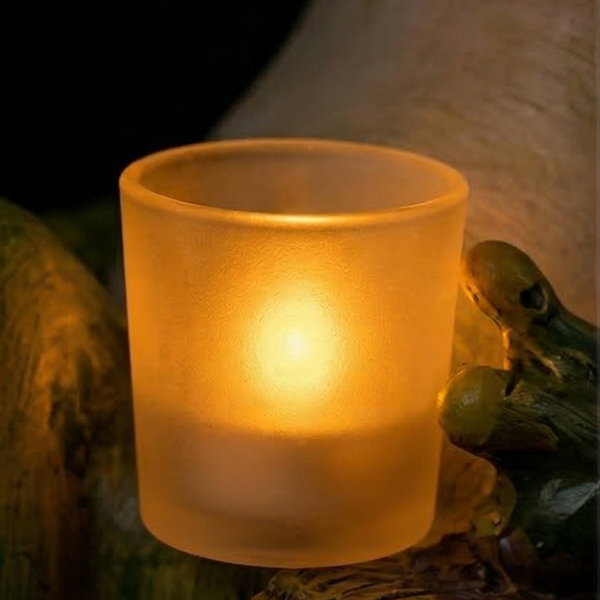 Glowing Garden Frog in Rocking Chair with Warm Amber LED Light