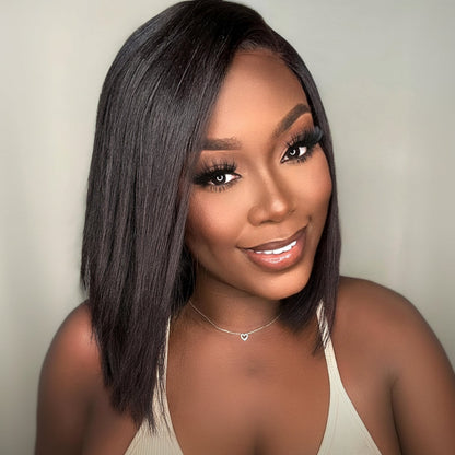 Glueless Human Hair Bob Wig Yaki Straight Lace Front Style