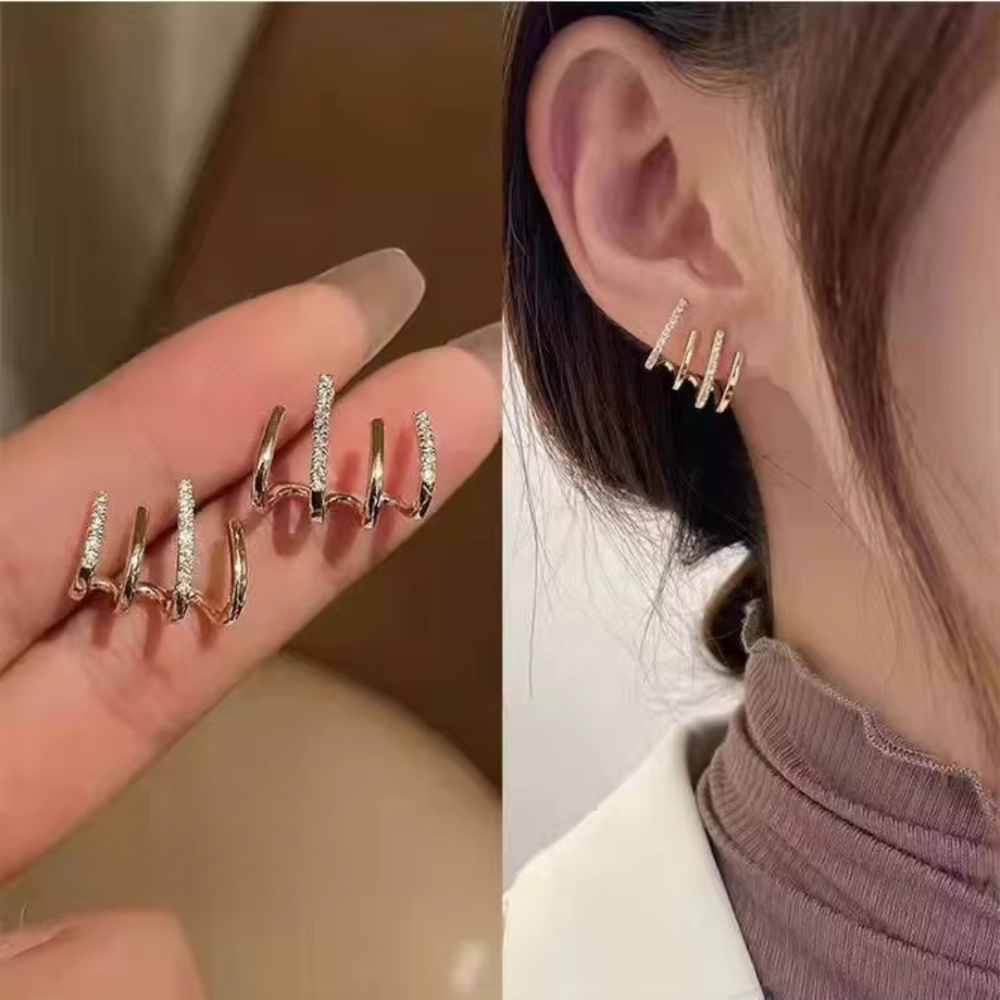 Gold Layered Hoop Earrings Minimalist Lightweight Jewelry