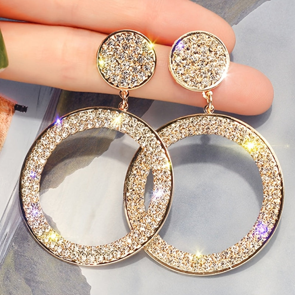 Gold Rhinestone Statement Hoop Earrings