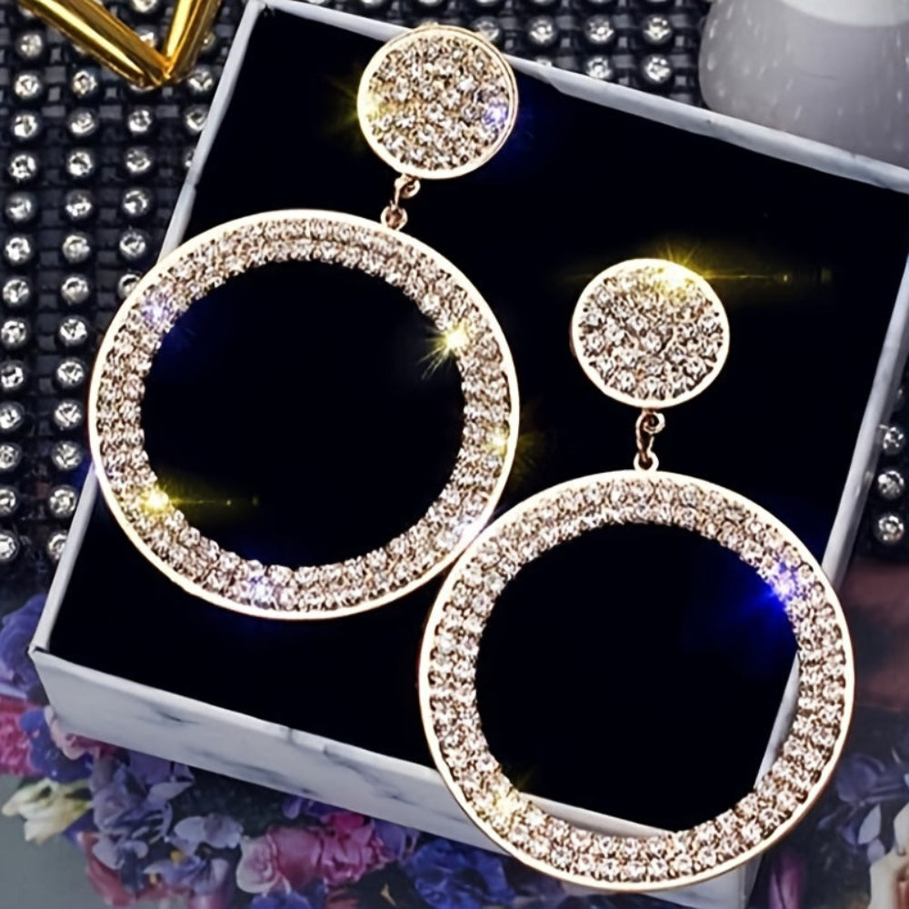 Gold Rhinestone Statement Hoop Earrings