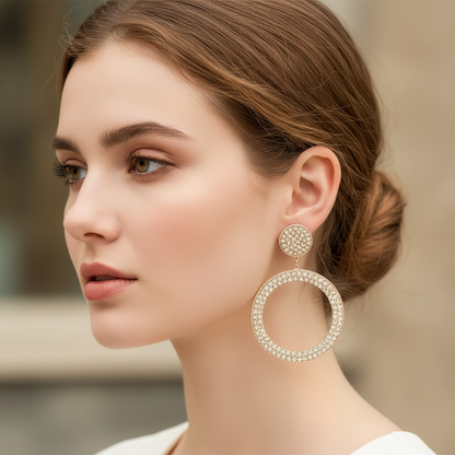 Gold Rhinestone Statement Hoop Earrings