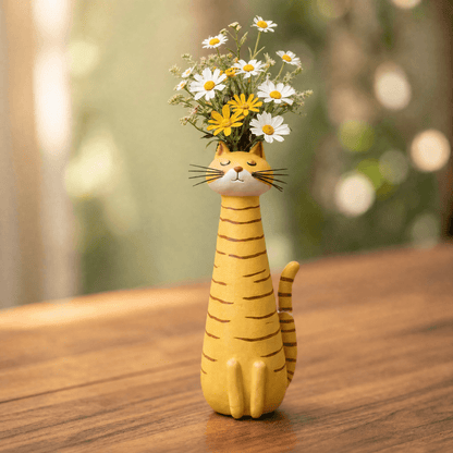 Handmade Ceramic Cat Flower Vase with Enamel Glaze