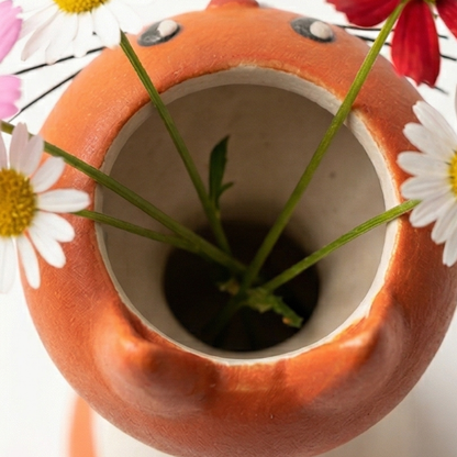 Handmade Ceramic Cat Flower Vase with Enamel Glaze