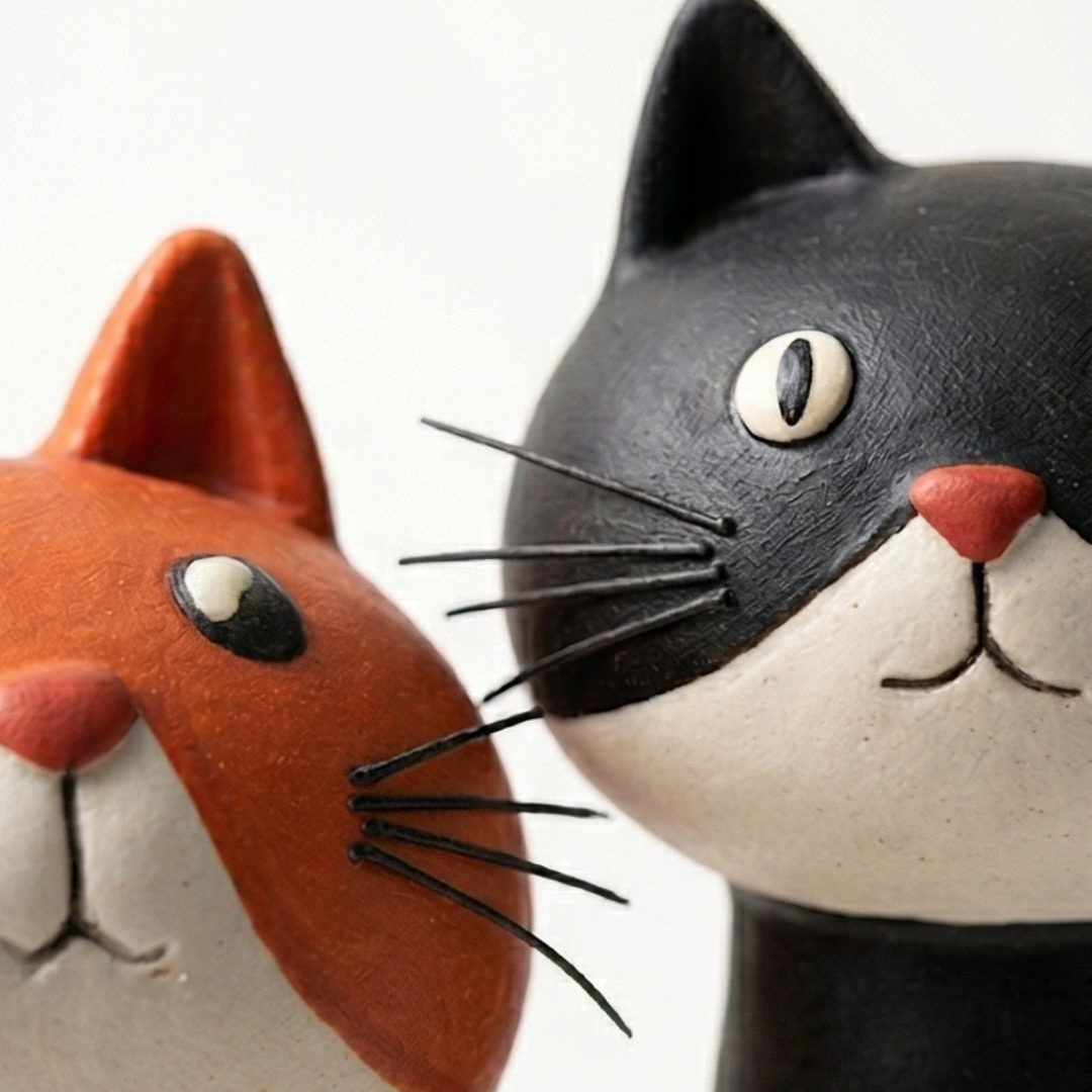 Handmade Ceramic Cat Flower Vase with Enamel Glaze