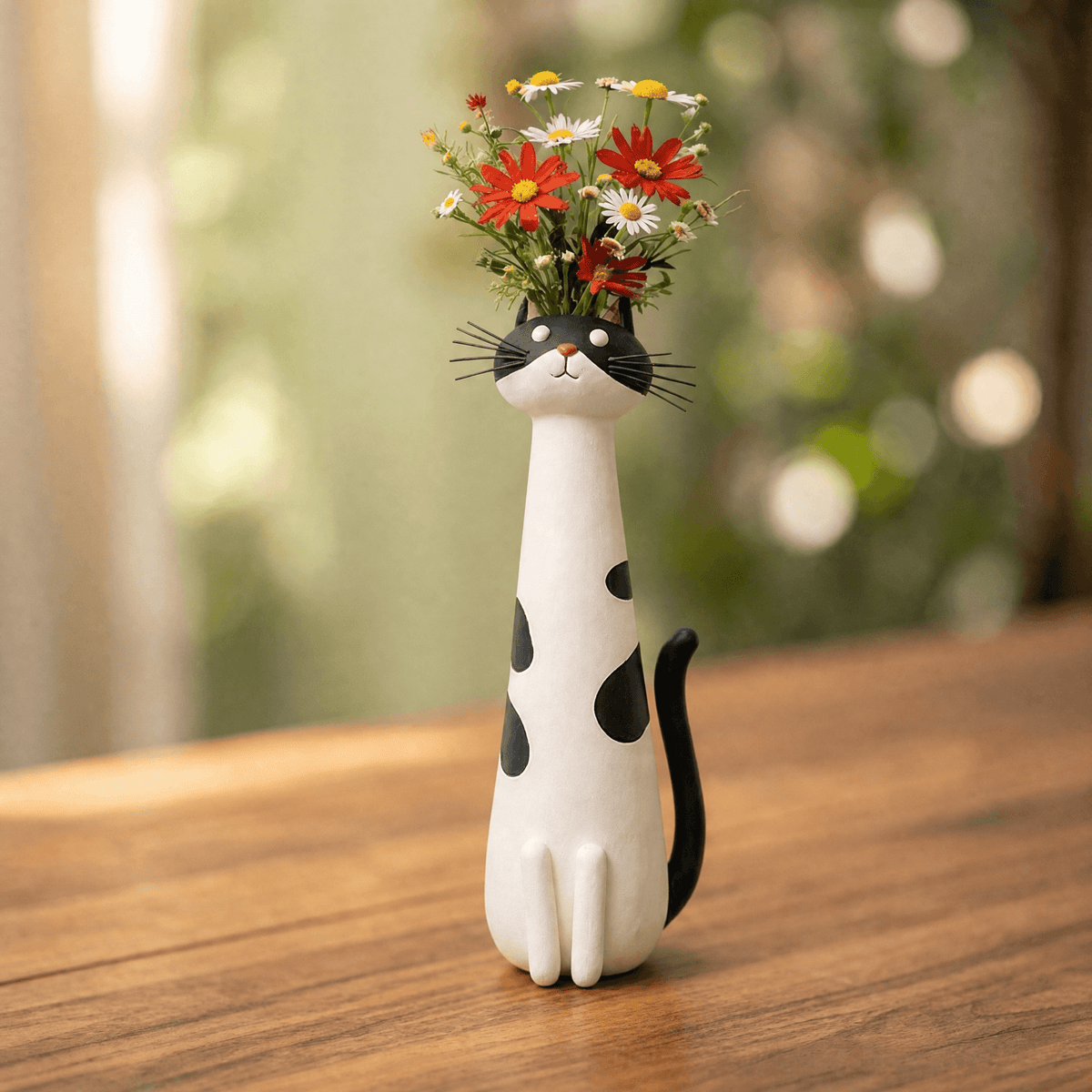 Handmade Ceramic Cat Flower Vase with Enamel Glaze