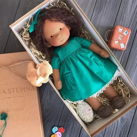 Handmade Cotton Plush Doll – Waldorf-Inspired Soft Toy with Keepsake Gift Box
