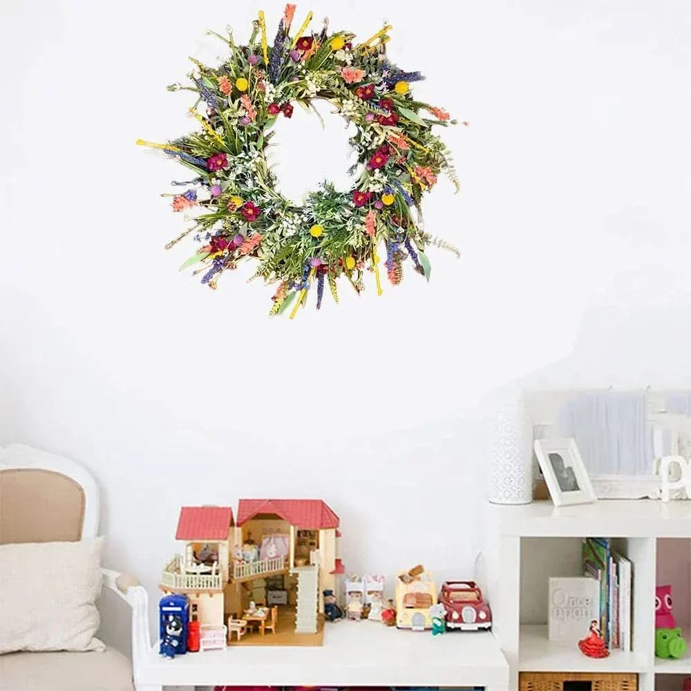 Handmade Floral Door Wreath with Lifelike Flowers and Greenery