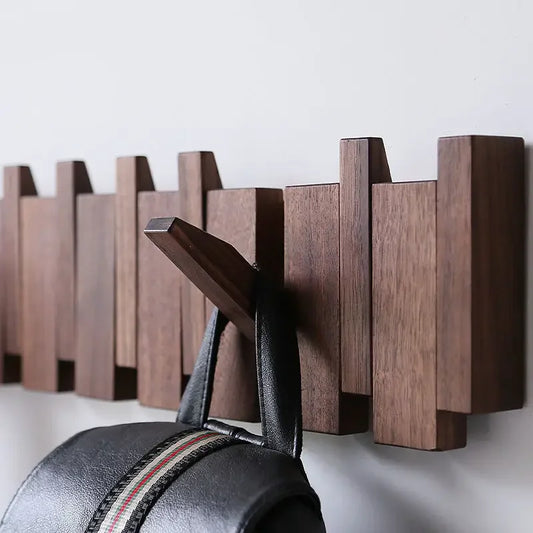 Handmade Wooden Coat Rack with Fold-Down Magnetic Hooks