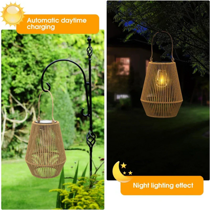 Handwoven Solar Garden Lantern with Waterproof LED Outdoor Lighting