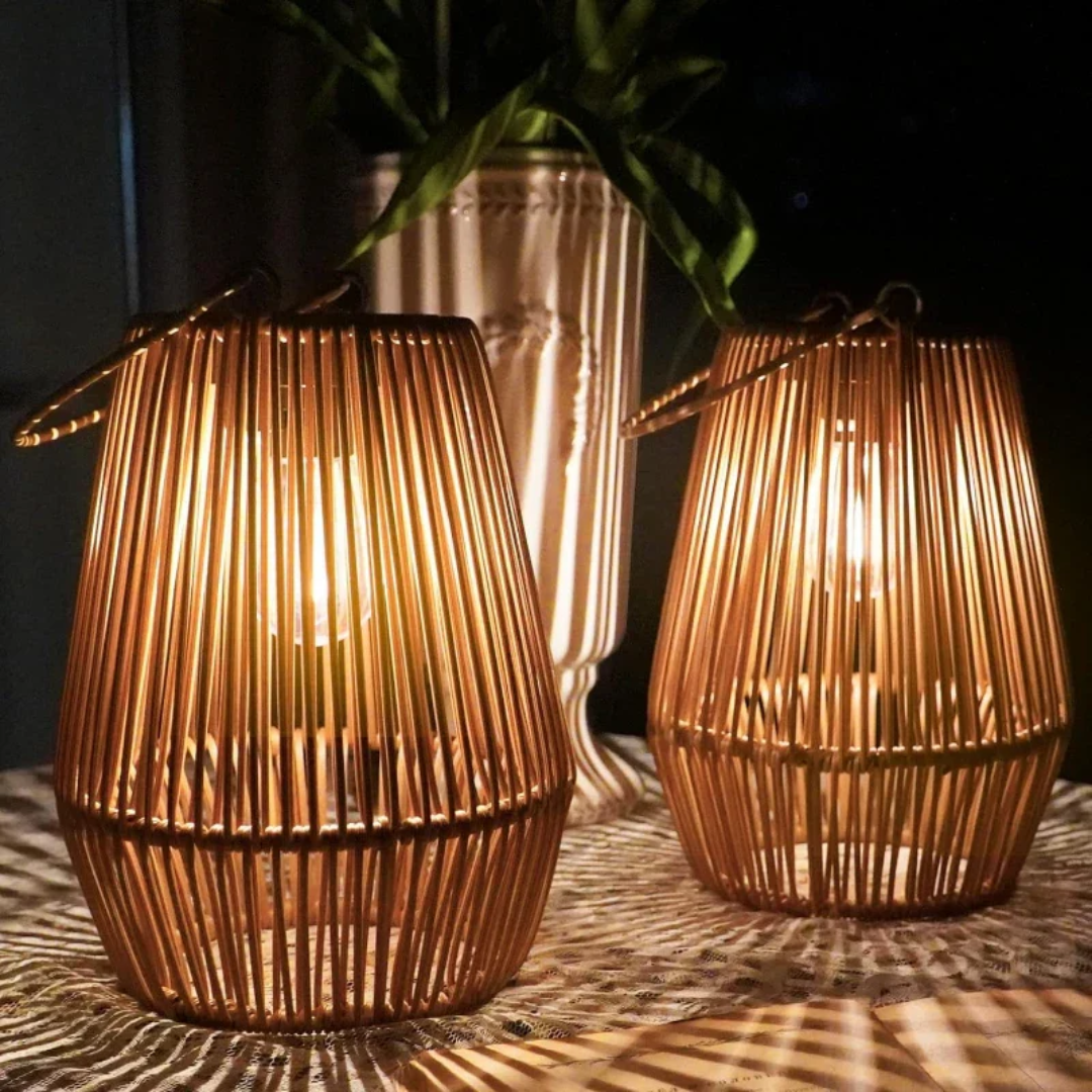 Handwoven Solar Garden Lantern with Waterproof LED Outdoor Lighting