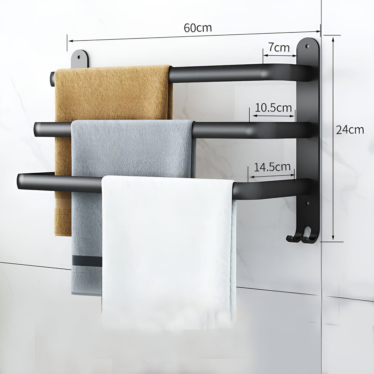 HangEase 3 Tier Wall Mounted Towel Holder in Matte Black
