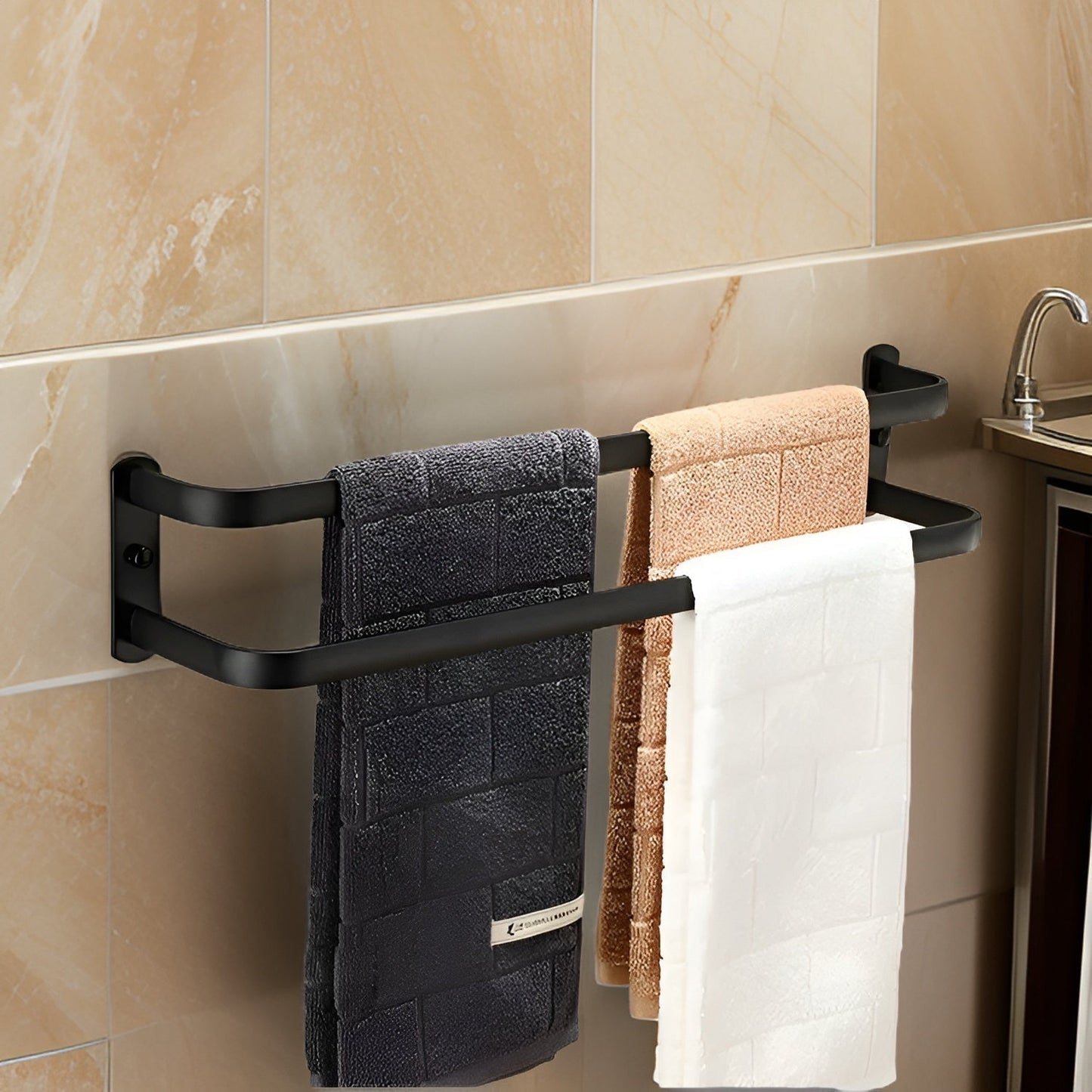 HangEase 3 Tier Wall Mounted Towel Holder in Matte Black