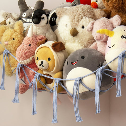 Amaca portaoggetti sospesa in macramè per giocattoli, organizer per peluche, decorazione per la stanza