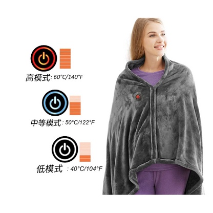 Manta eléctrica térmica, tipo chal, alimentación USB, de felpa y polar, tres ajustes de calor