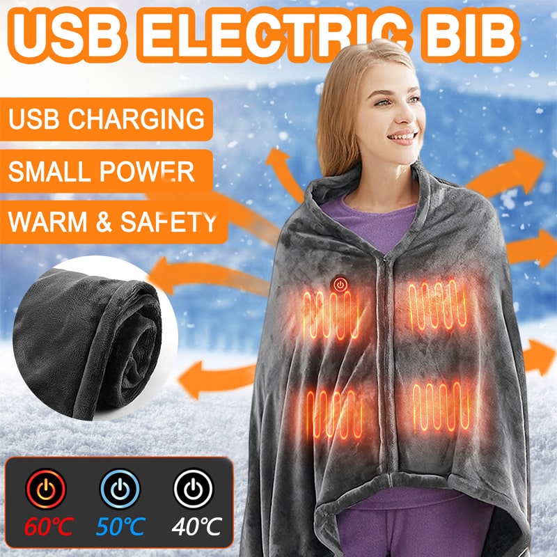 Manta eléctrica térmica, tipo chal, alimentación USB, de felpa y polar, tres ajustes de calor