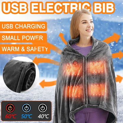 Manta eléctrica térmica, tipo chal, alimentación USB, de felpa y polar, tres ajustes de calor