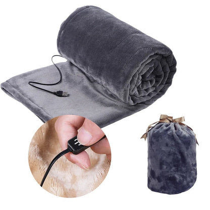 Beheizte Decke, USB-betrieben, Plüsch-Fleece, elektrische Kuscheldecke, drei Heizstufen, Aufbewahrungstasche