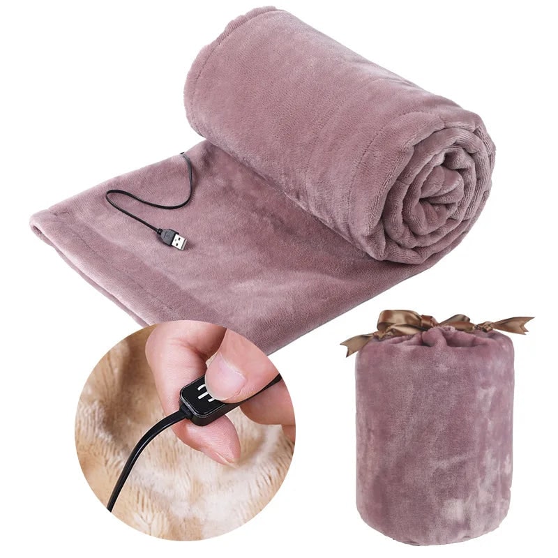 Beheizte Decke, USB-betrieben, Plüsch-Fleece, elektrische Kuscheldecke, drei Heizstufen, Aufbewahrungstasche