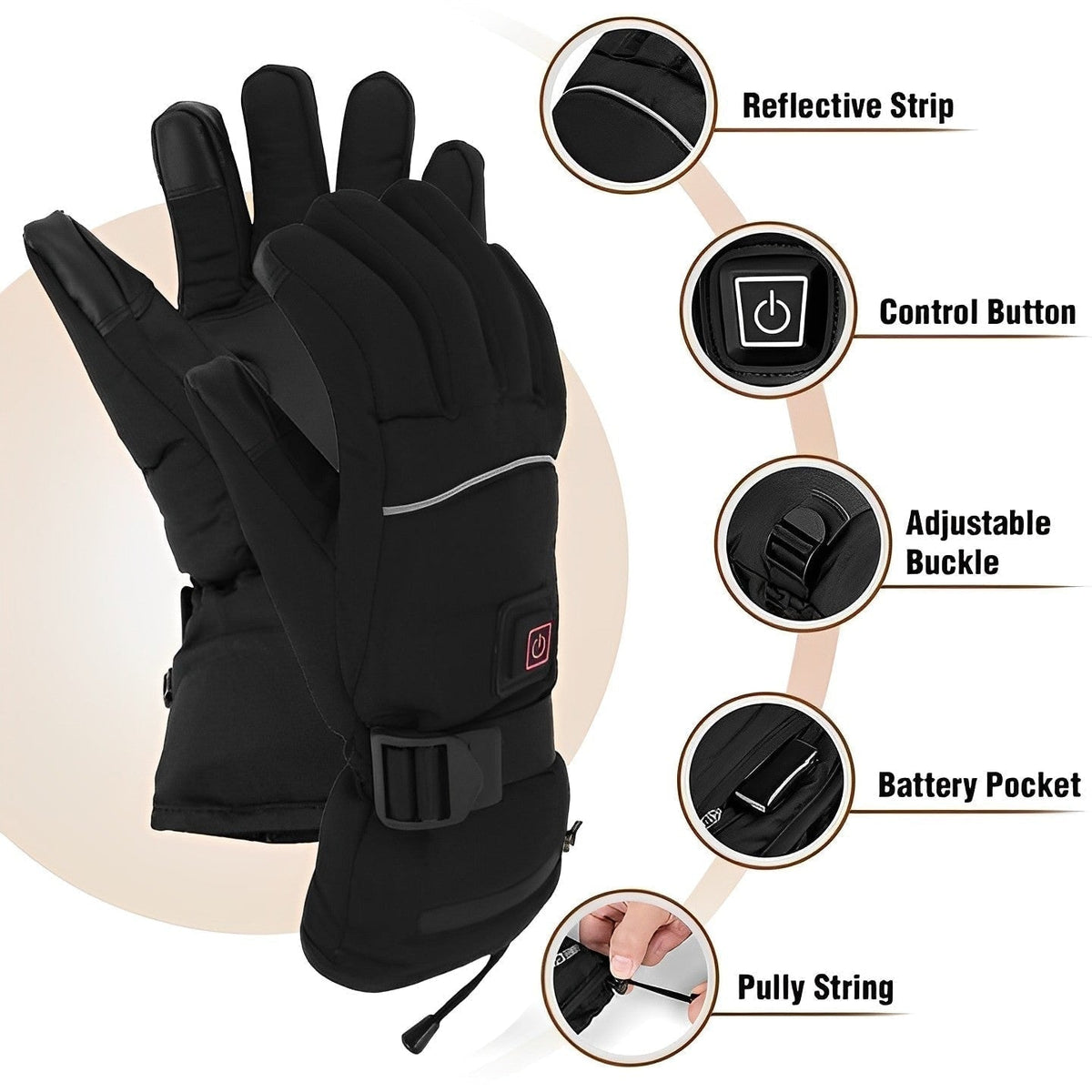 Heated Gloves Rechargeable Battery Waterproof Touchscreen Fingertips Heat Winter Outdoor