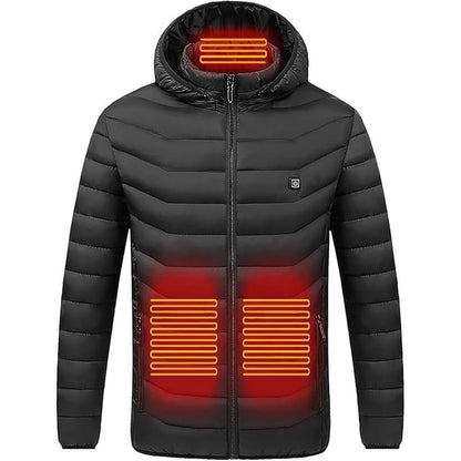 Heated Puffer Jacket Nine Heating Zones Hood Quilted Design Zipper Pockets