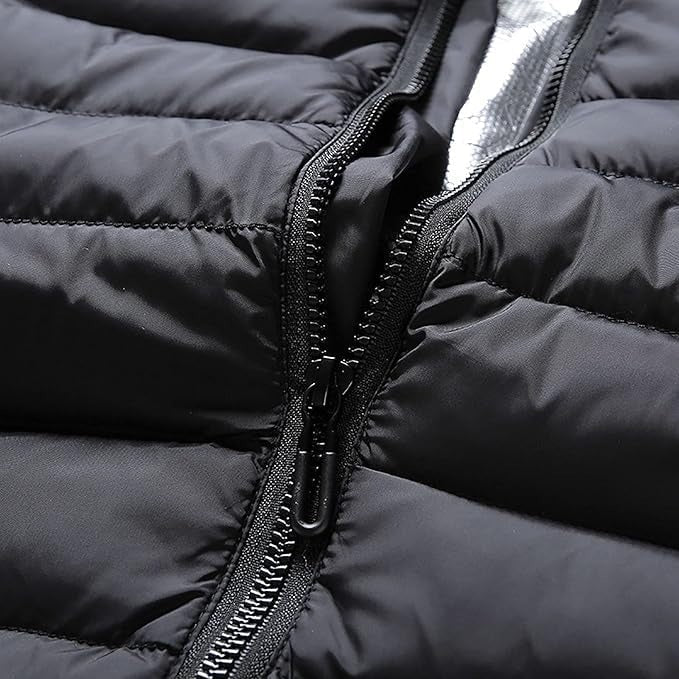 Heated Puffer Jacket Nine Heating Zones Hood Quilted Design Zipper Pockets