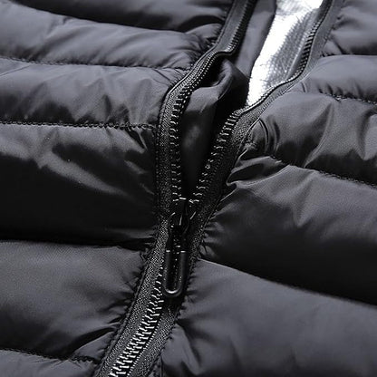 Heated Puffer Jacket Nine Heating Zones Hood Quilted Design Zipper Pockets