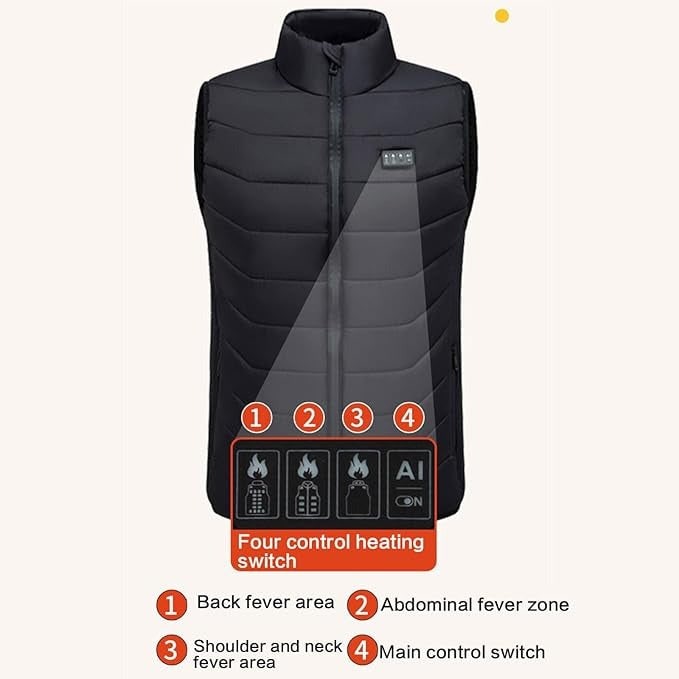 Heated Vest USB Rechargeable Quilted Multiple Heating Zones Stand Collar Lightweight