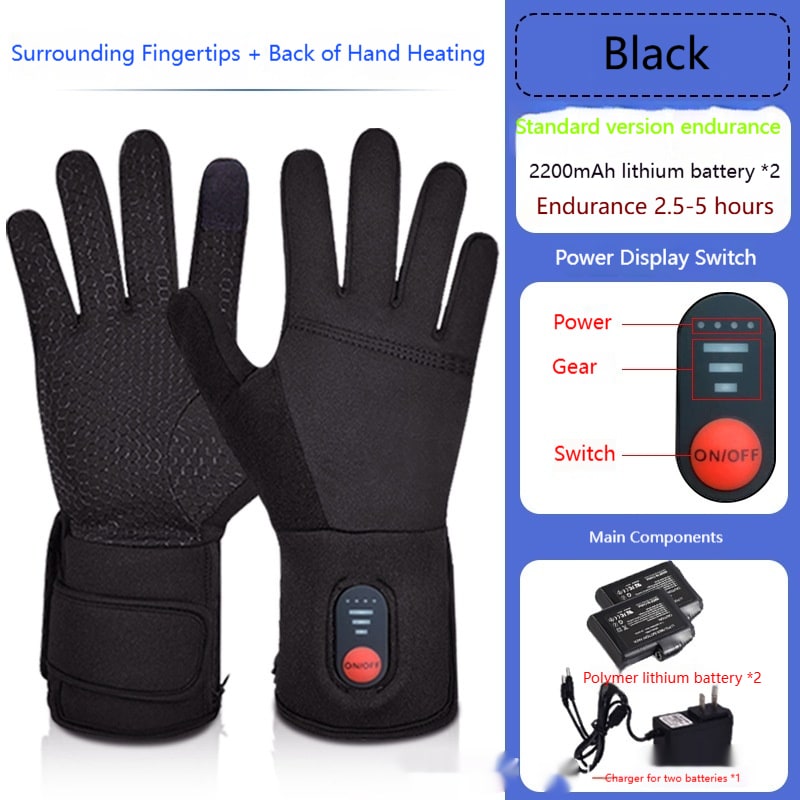 Guantes térmicos de invierno, batería recargable, yemas compatibles con pantallas táctiles, calor y agarre ajustables