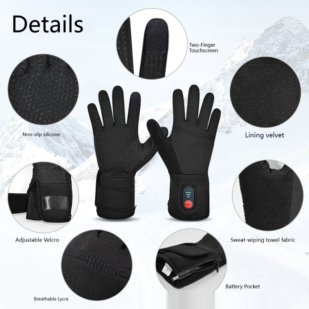 Guantes térmicos de invierno, batería recargable, yemas compatibles con pantallas táctiles, calor y agarre ajustables