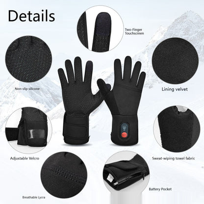 Guantes térmicos de invierno, batería recargable, yemas compatibles con pantallas táctiles, calor y agarre ajustables