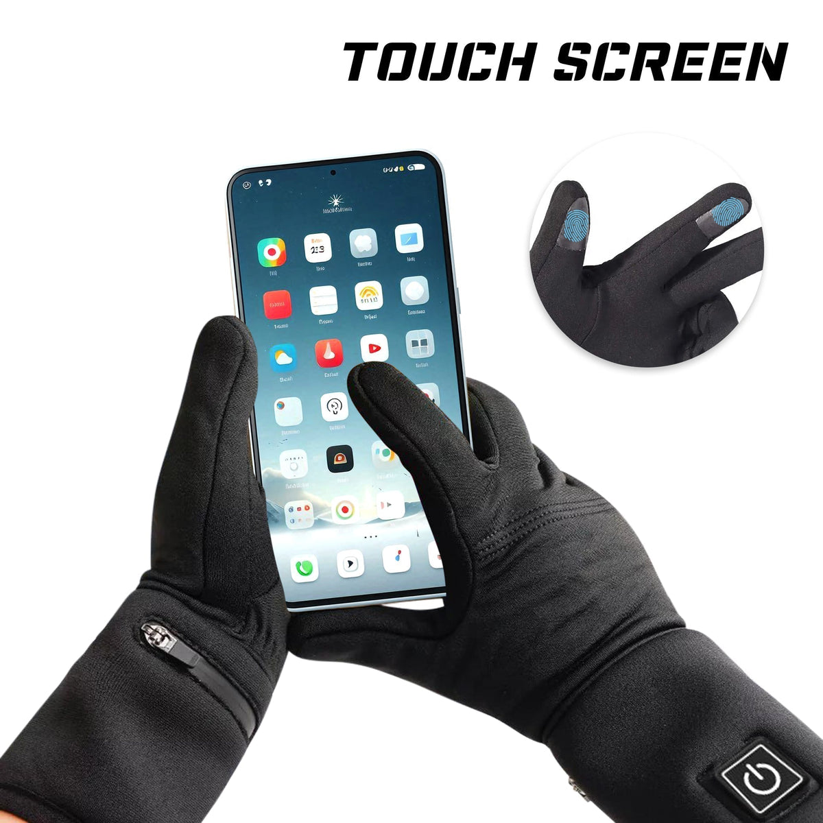 Aufladbare beheizte Winterhandschuhe mit 3 Wärmestufen und Touchscreen-Fingerspitzen