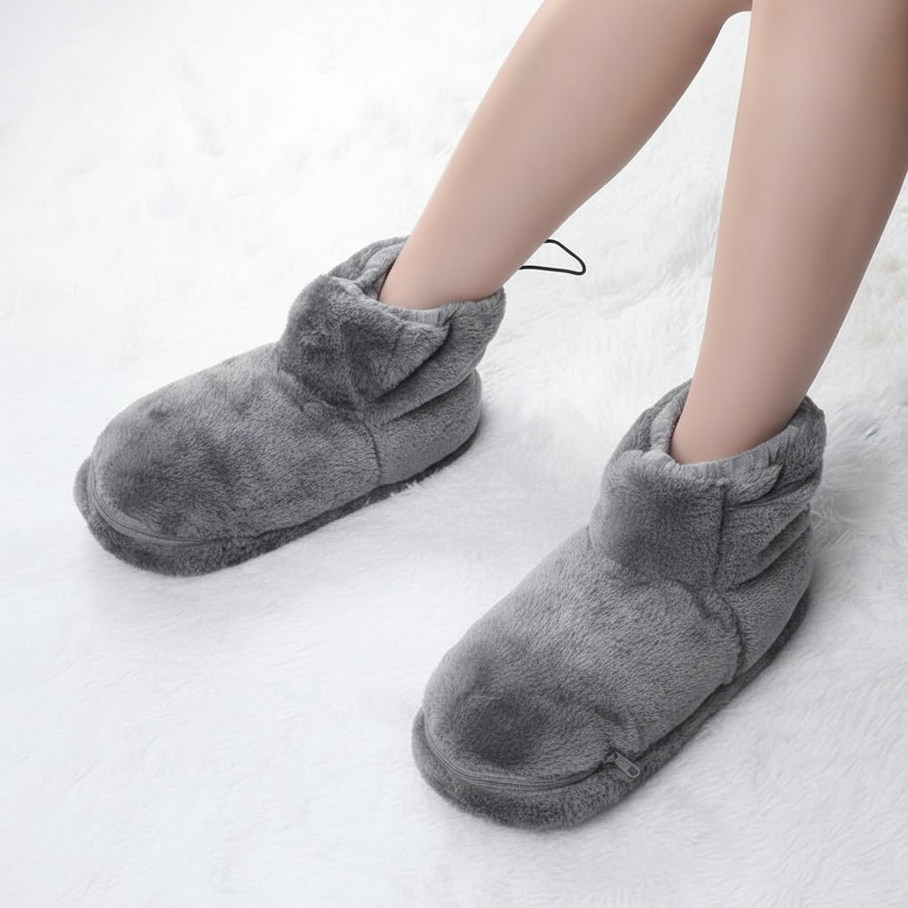 Zapatillas térmicas de invierno, con calefacción USB, tipo botín de felpa, forro polar y soporte para el arco plantar