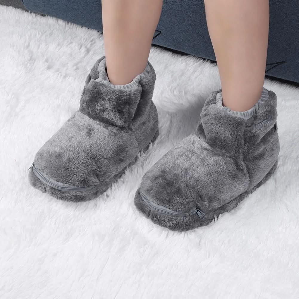Zapatillas térmicas de invierno, con calefacción USB, tipo botín de felpa, forro polar y soporte para el arco plantar