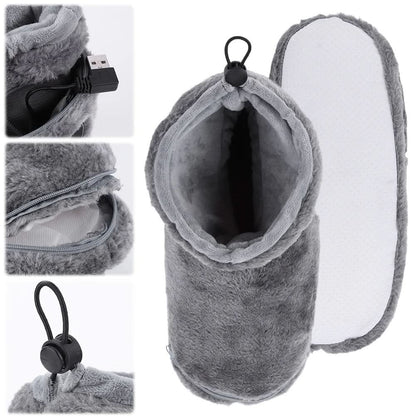 Zapatillas térmicas de invierno, con calefacción USB, tipo botín de felpa, forro polar y soporte para el arco plantar
