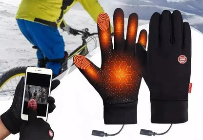 Heated Winter Thermal Gloves Touchscreen Fingertips Zipper Back Electric Warmth