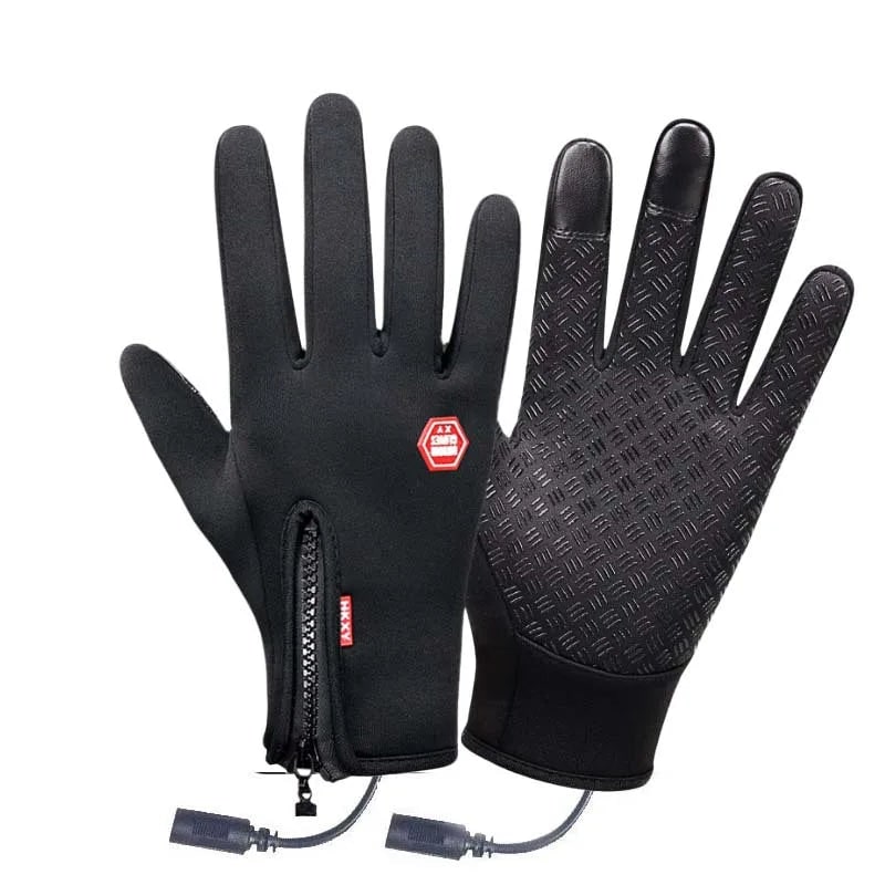 Heated Winter Thermal Gloves Touchscreen Fingertips Zipper Back Electric Warmth