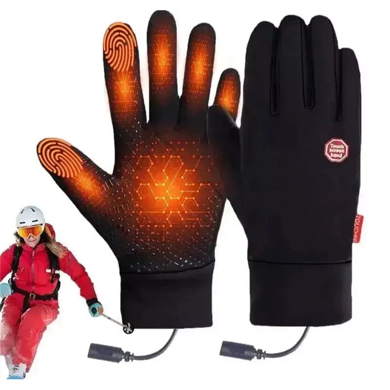 Heated Winter Thermal Gloves Touchscreen Fingertips Zipper Back Electric Warmth