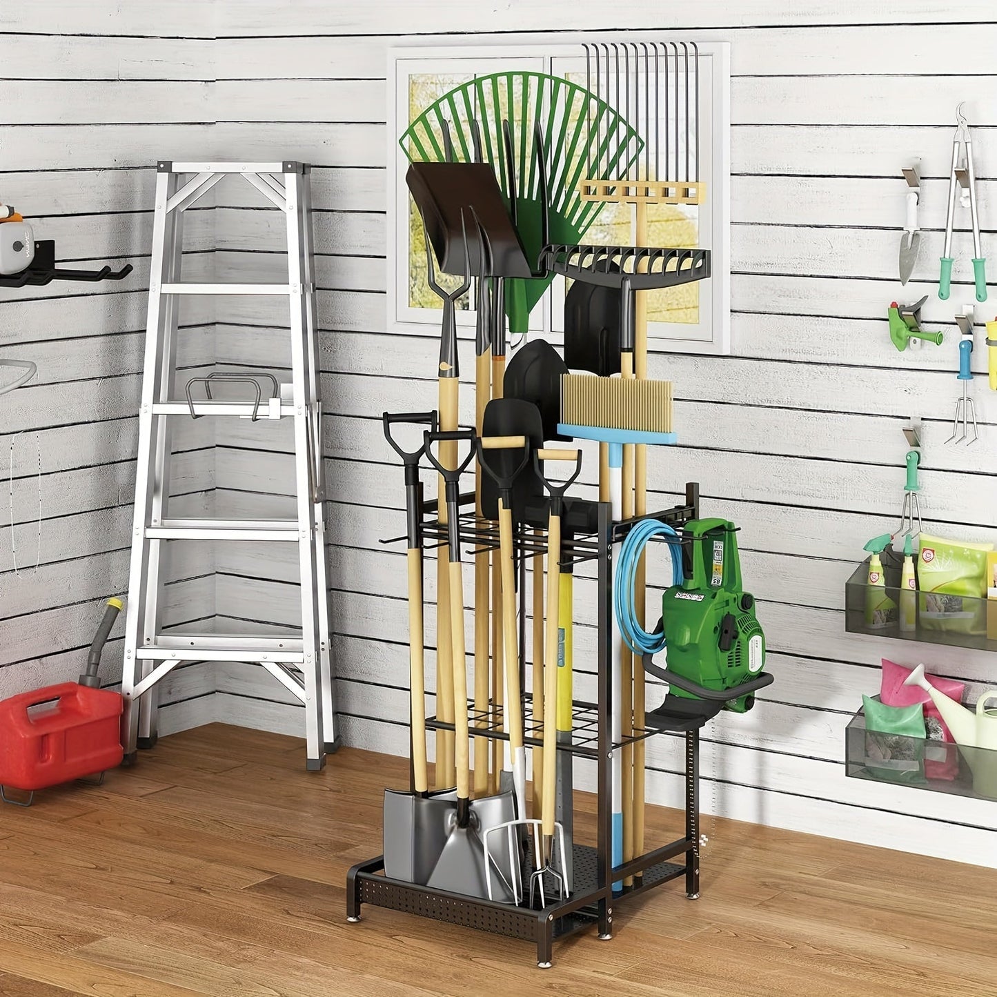 Heavy Duty Metal Garden Tool Rack Outdoor Storage Organizer