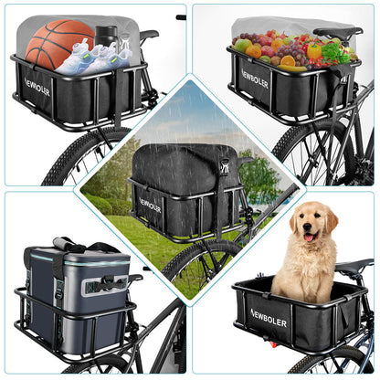Heavy Duty Rear Bike Basket with Rack Large Metal Carrier