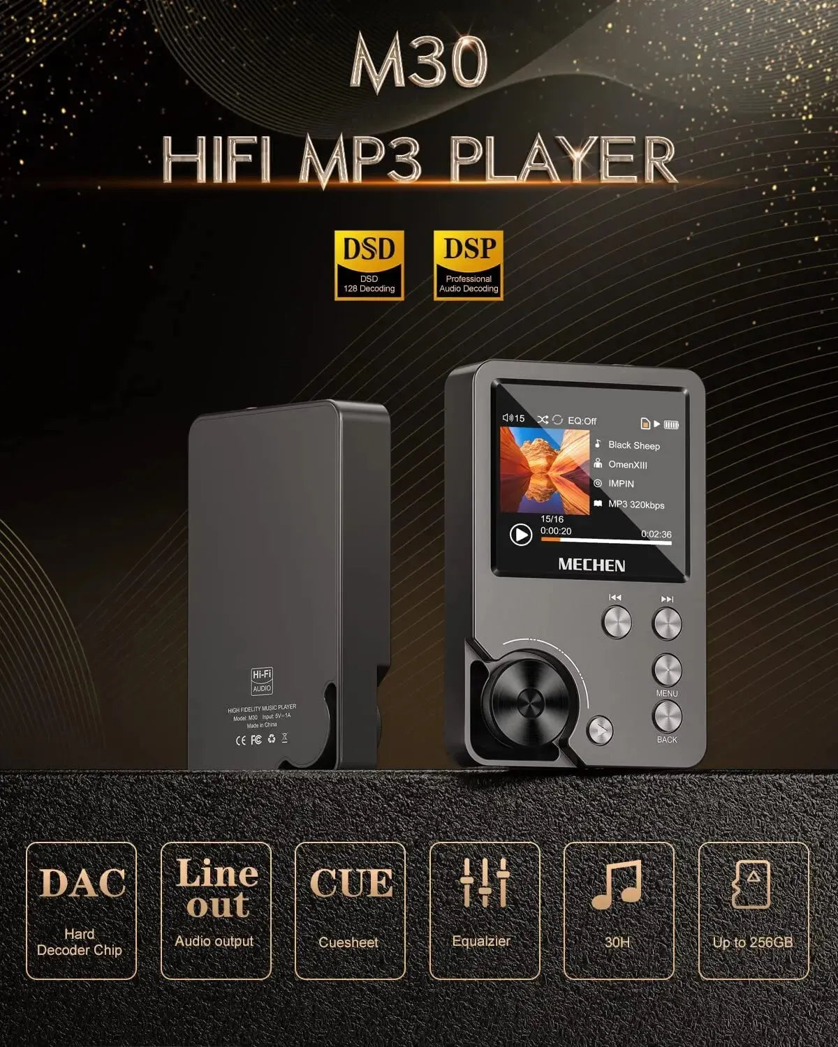 HiFi MP3 Player with 64GB Memory Card Portable Lossless Music Player